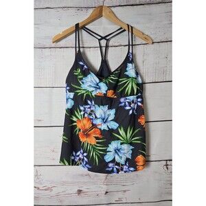 Kona Sol Womens Tankini Swim Top Large Tropical Floral Print Beach Summer NWT